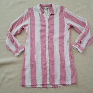 Tommy Bahama Shirt Dress Womens Size Small Pink & White Stripe Linen Viscose